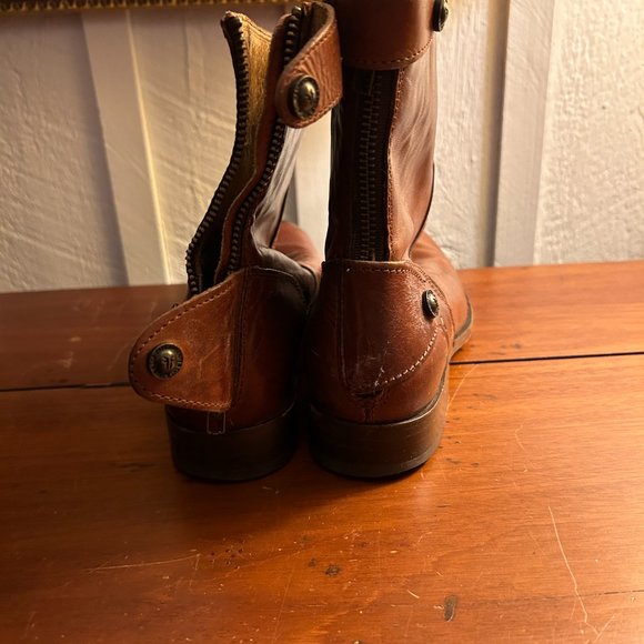 FRYE Womens Melissa Leather Button Zip Short Brown Boots Size 8.5 - Picture 3 of 11